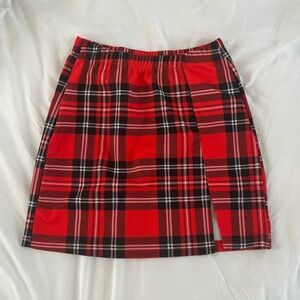 Red Plaid Split Mini Skirt